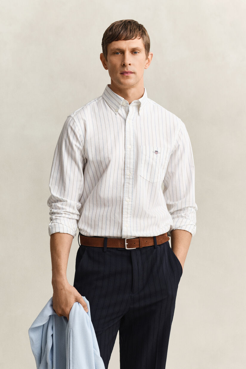 Chemise en coton Oxford classique &agrave; rayures