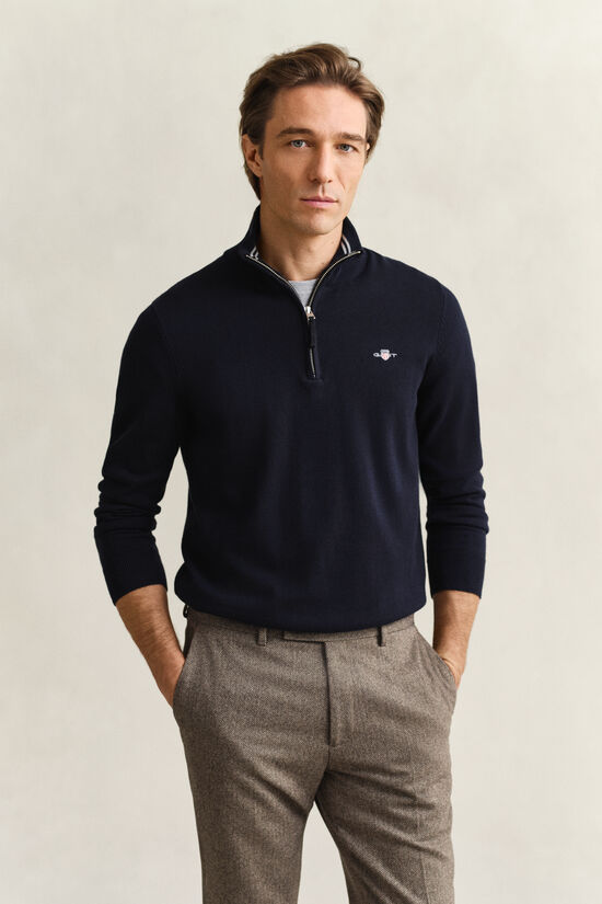 Pull &agrave; demi-zip en coton classique