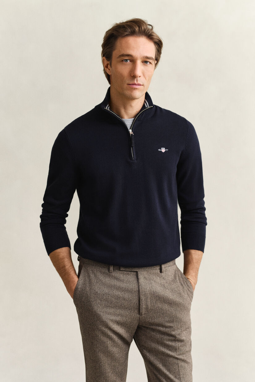 Pull &agrave; demi-zip en coton classique