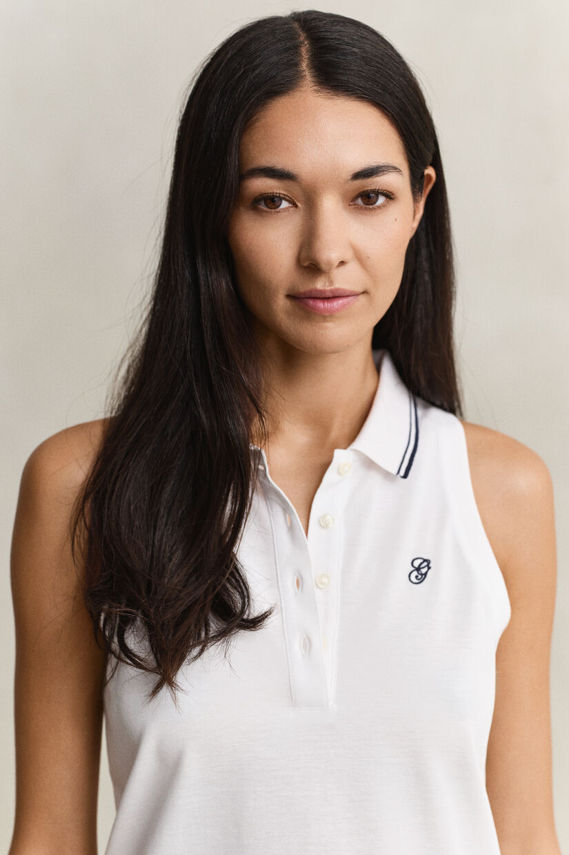 Robe polo sans manches en piqu&eacute;