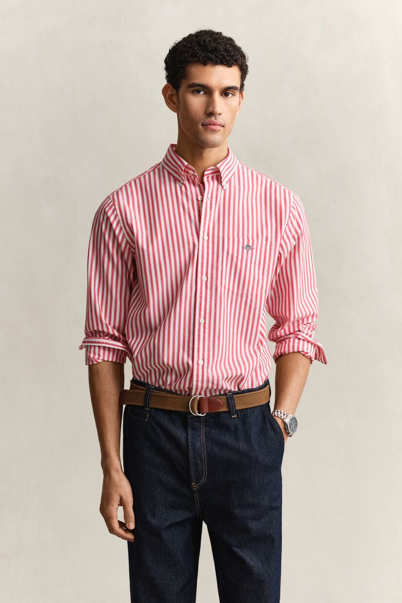 Chemise en popeline &agrave; rayures classique