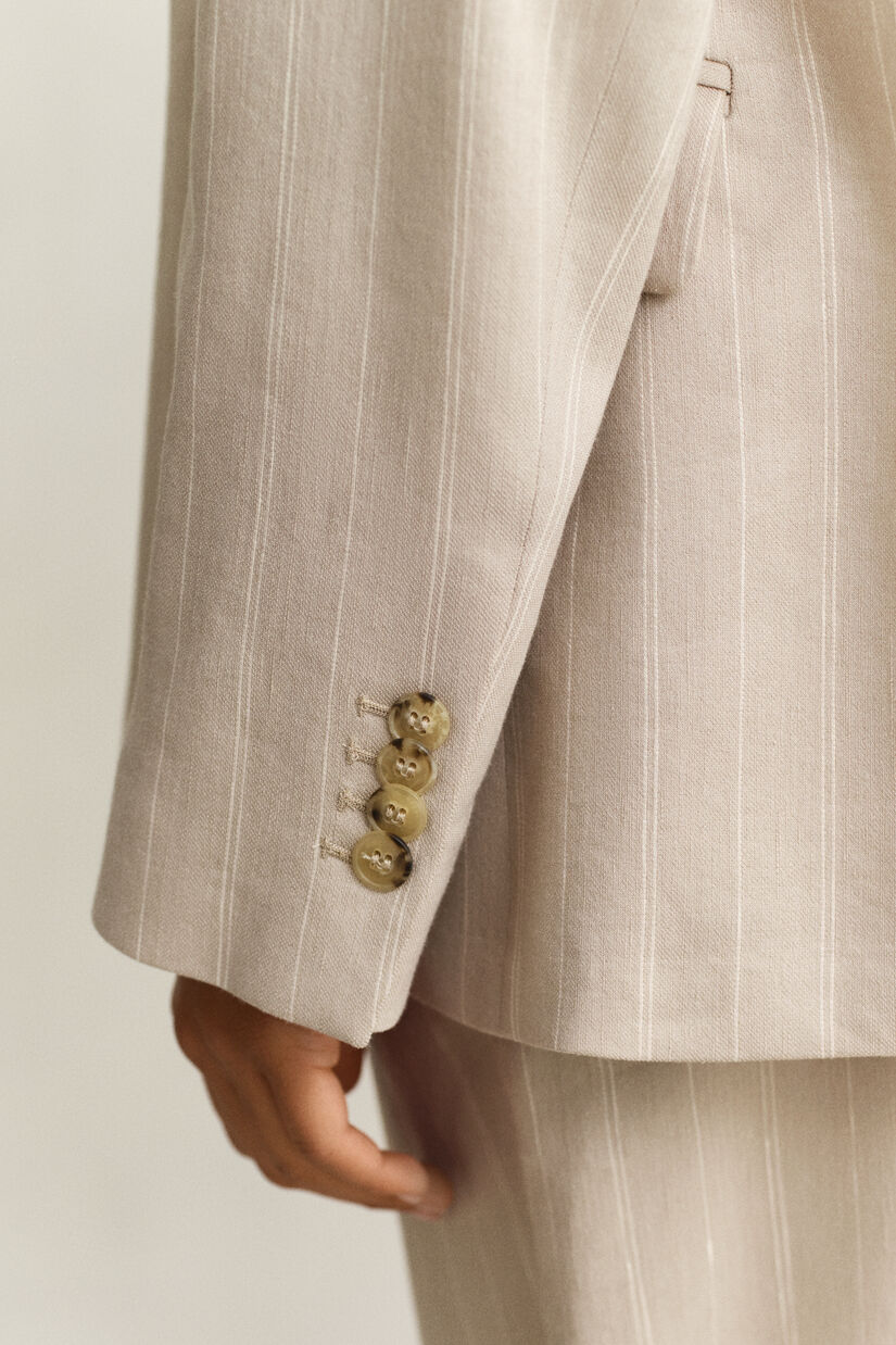 Veste blazer en lin m&eacute;lang&eacute; &agrave; rayures tennis