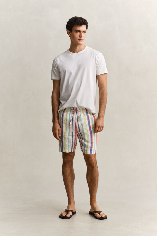 Short en lin &agrave; rayures