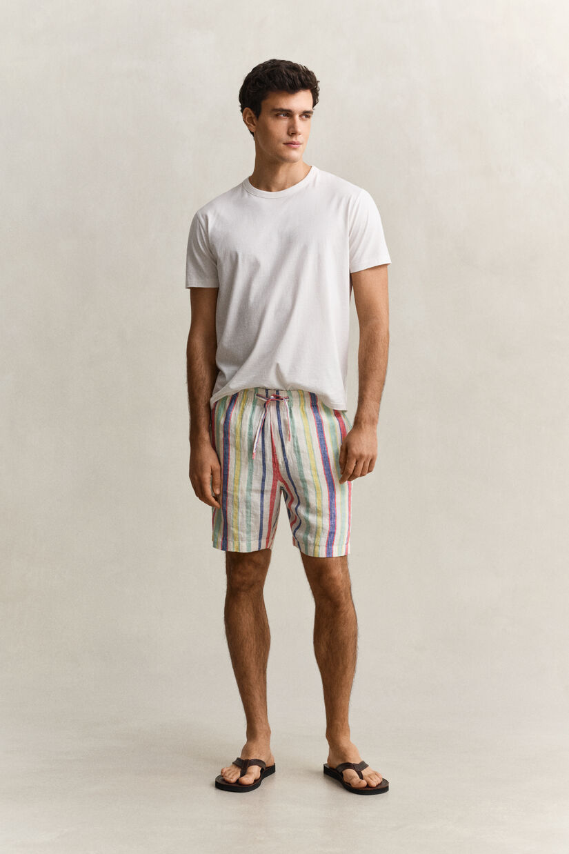 Short en lin &agrave; rayures