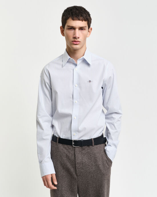 Chemise slim fit en popeline stretch &agrave; rayures