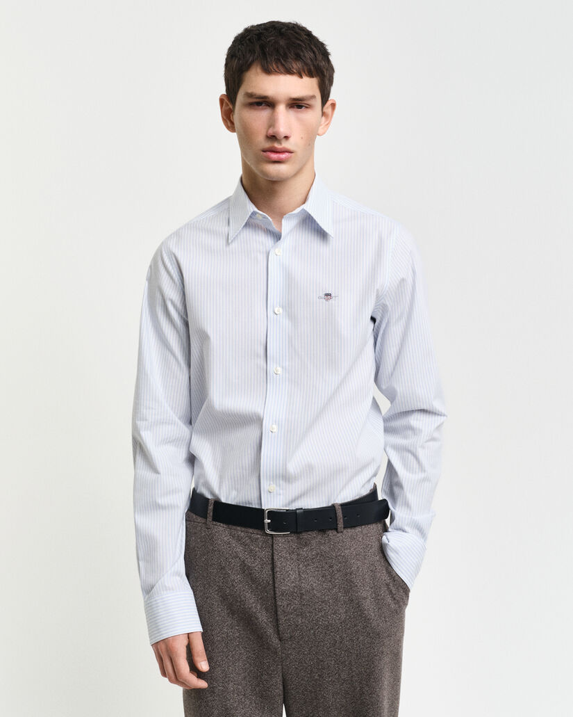 Chemise slim fit en popeline stretch &agrave; rayures