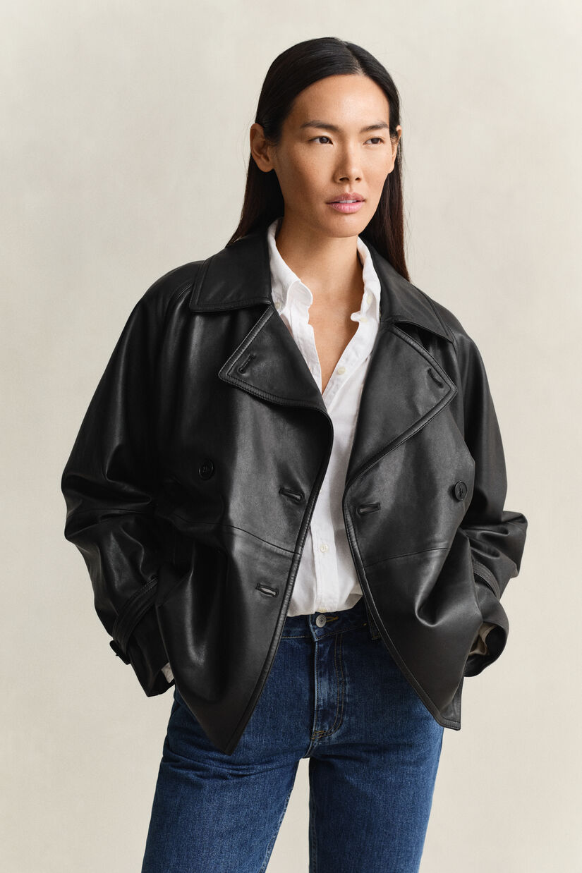 Trench-coat court en cuir