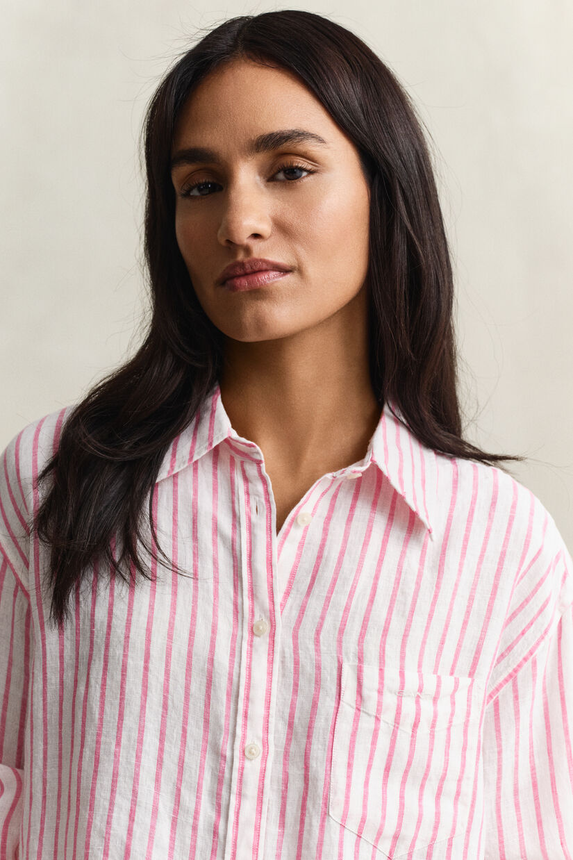 Chemise relaxed fit en lin &agrave; rayures