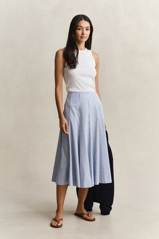 Jupe midi en coton &agrave; rayures