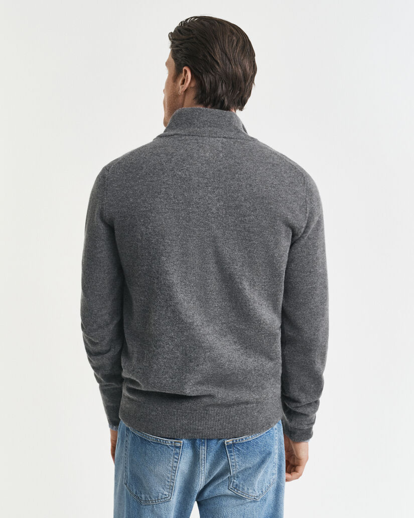 Pull &agrave; demi-zip en laine d'agneau ultra-fine