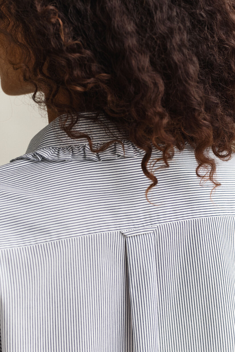 Chemise en coton &agrave; volants et &agrave; rayures