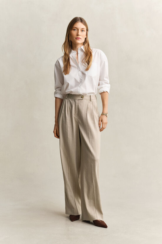 Pantalon en lin m&eacute;lang&eacute; &agrave; rayures tennis