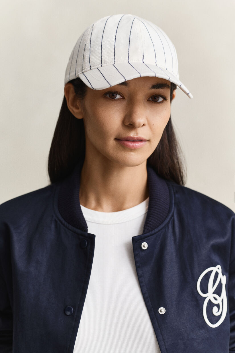 Casquette en lin m&eacute;lang&eacute; &agrave; rayures
