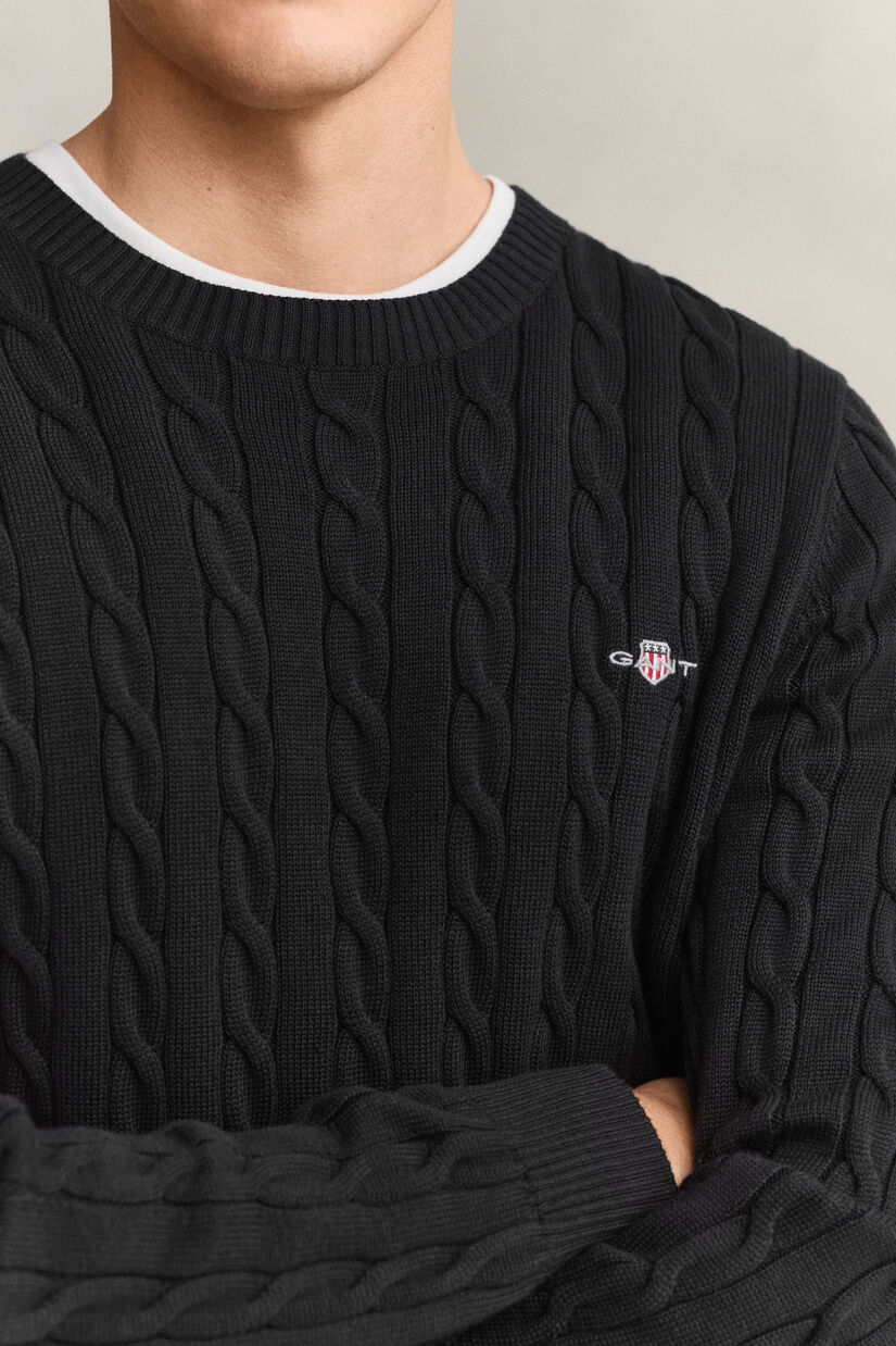 Pull col rond en maille de coton torsad&eacute;e