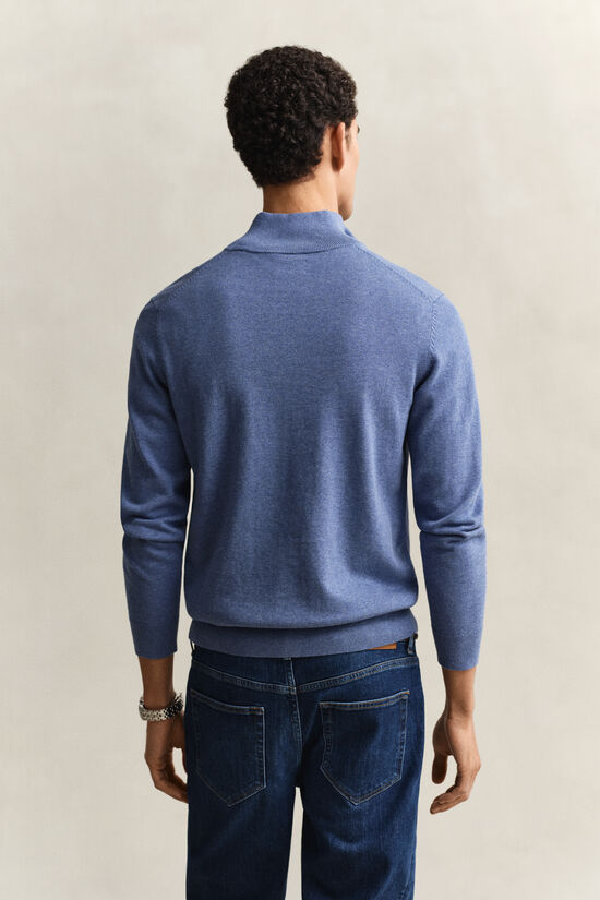 Pull &agrave; demi-zip en coton classique
