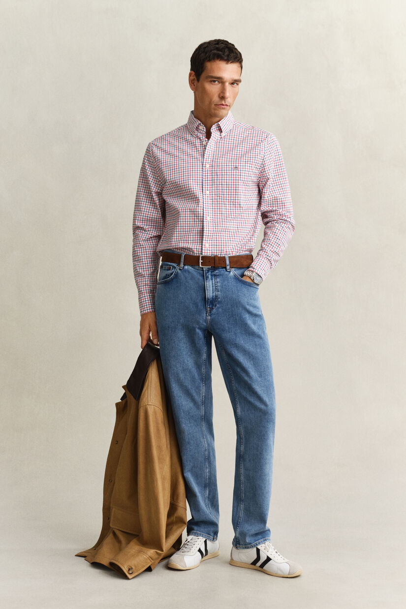 Chemise en popeline &agrave; carreaux classique