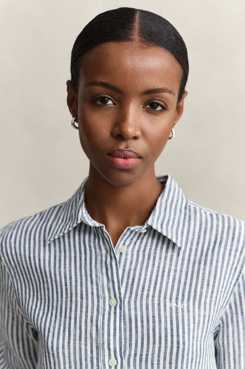 Chemise regular fit en lin &agrave; rayures