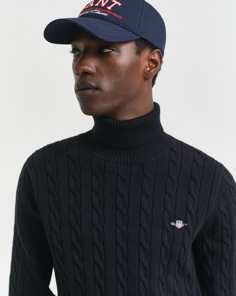 Pull col roul&eacute; en maille torsad&eacute;e de coton