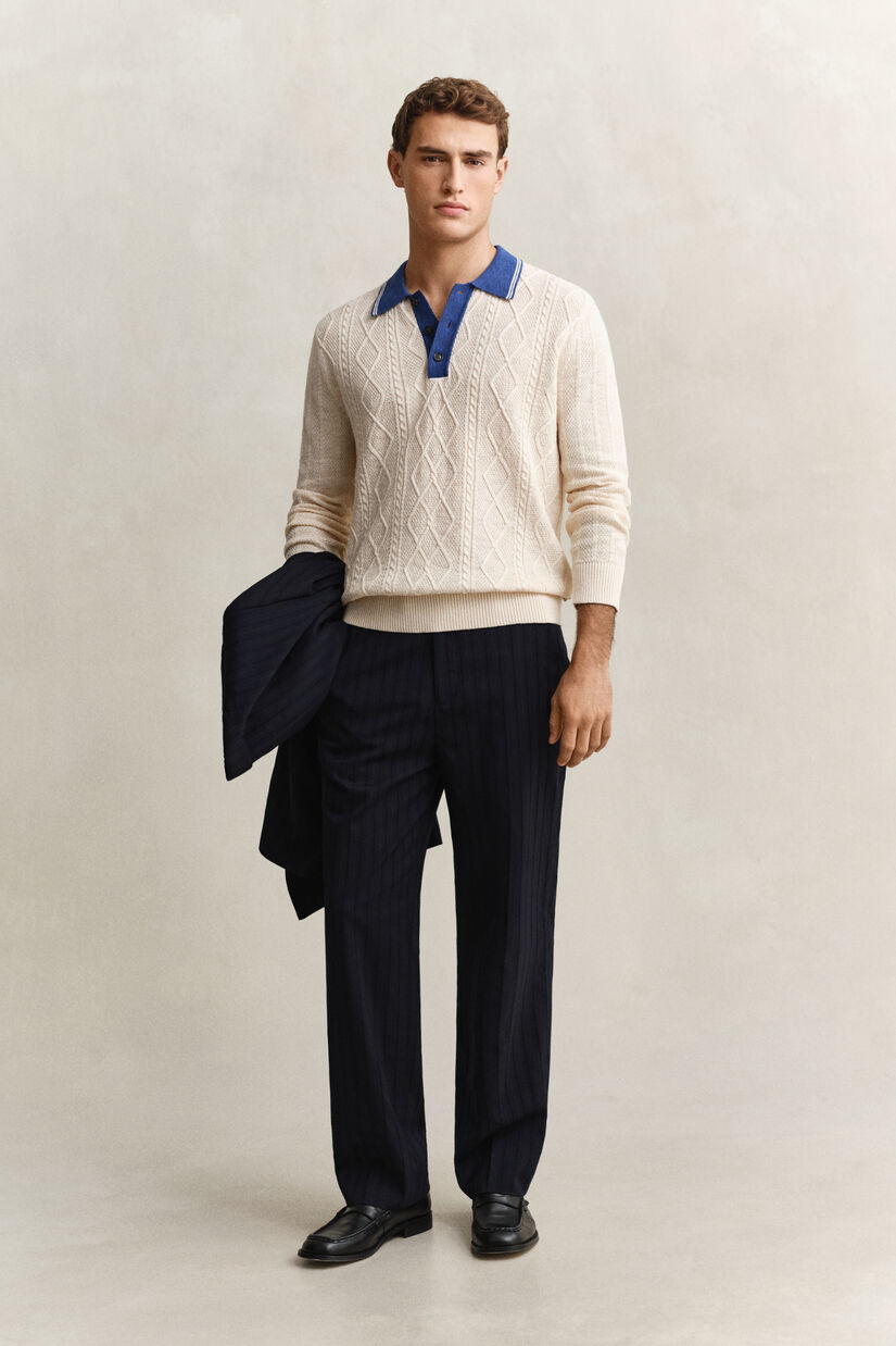 Pull fa&ccedil;on polo en maille torsad&eacute;e
