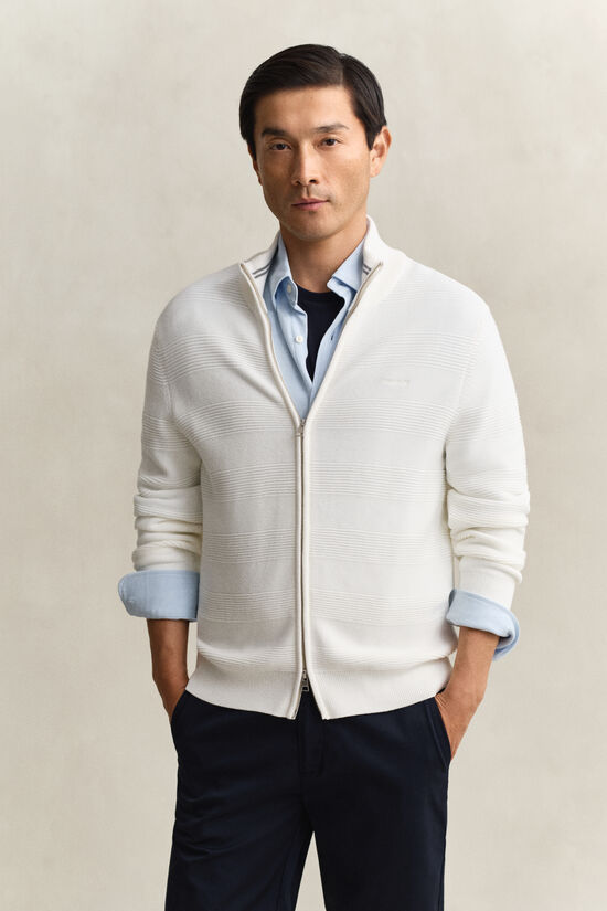 Cardigan zipp&eacute; en coton textur&eacute;