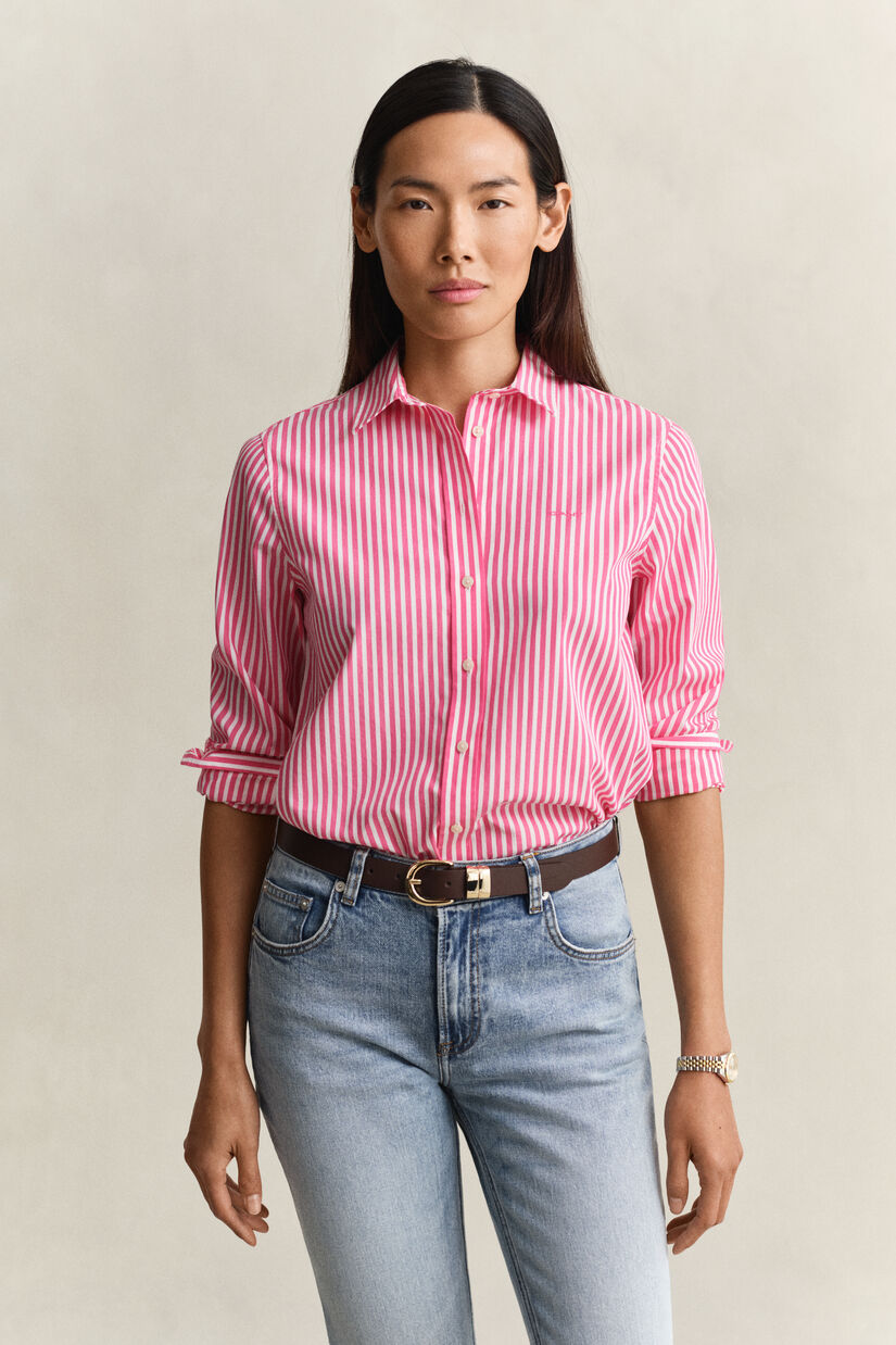 Chemise classique coupe regular en popeline &agrave; rayures
