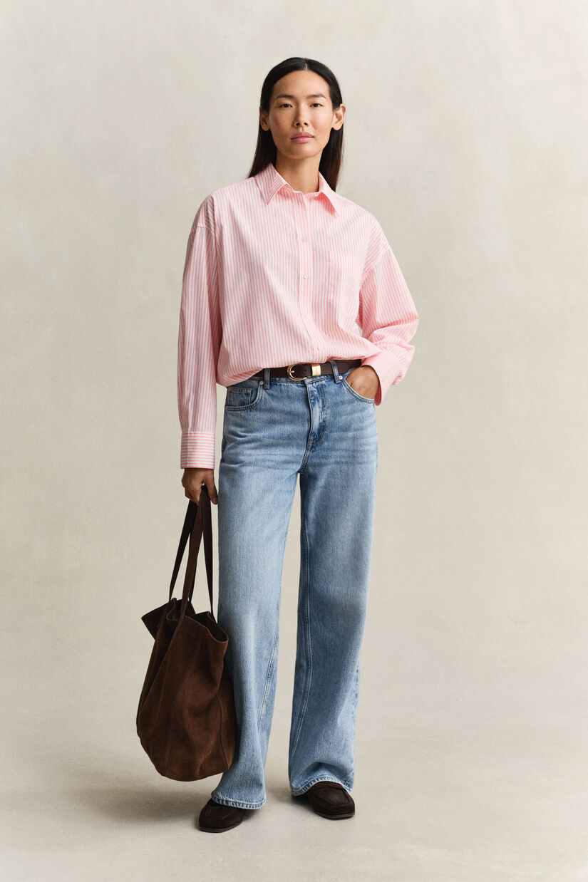 Chemise ultra-ample en popeline &agrave; rayures classique