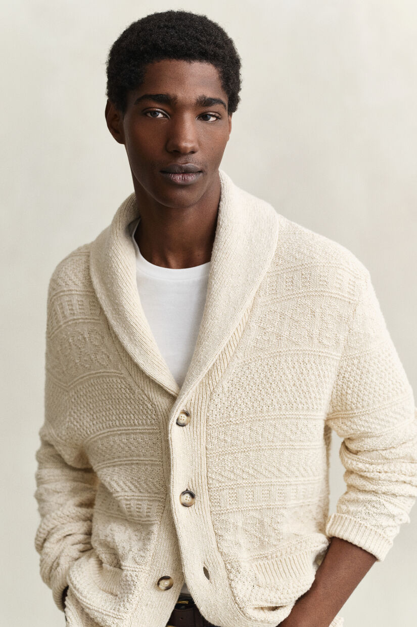 Cardigan en coton m&eacute;lang&eacute; textur&eacute;