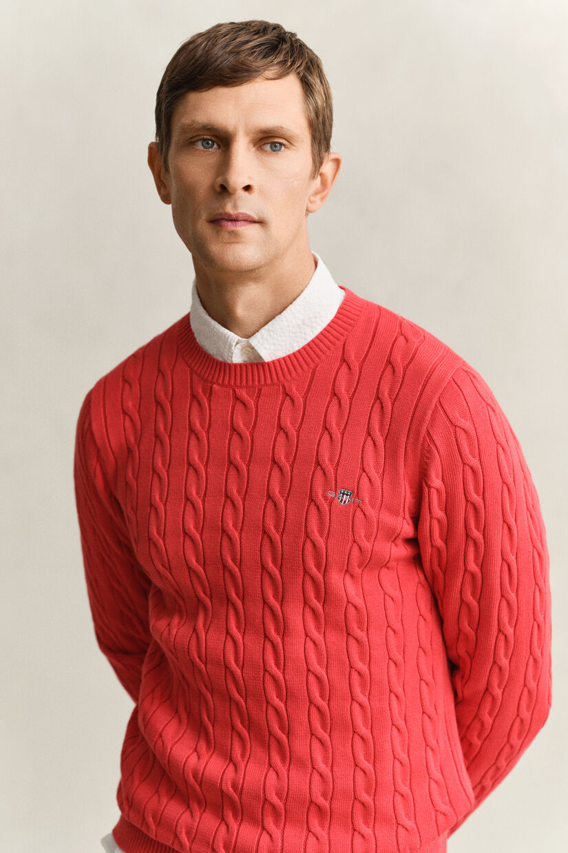 Pull col rond en maille de coton torsad&eacute;e