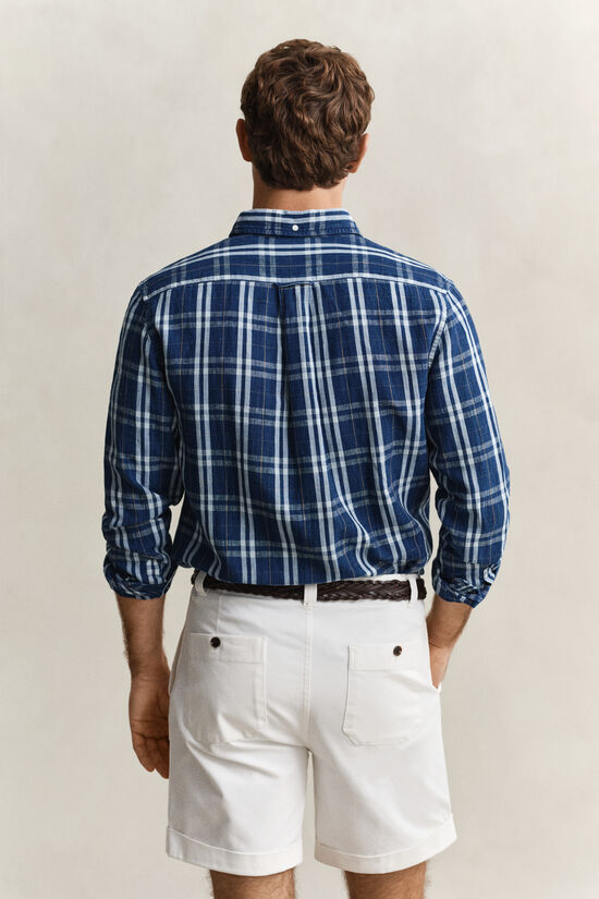 Chemise en coton et lin &agrave; carreaux