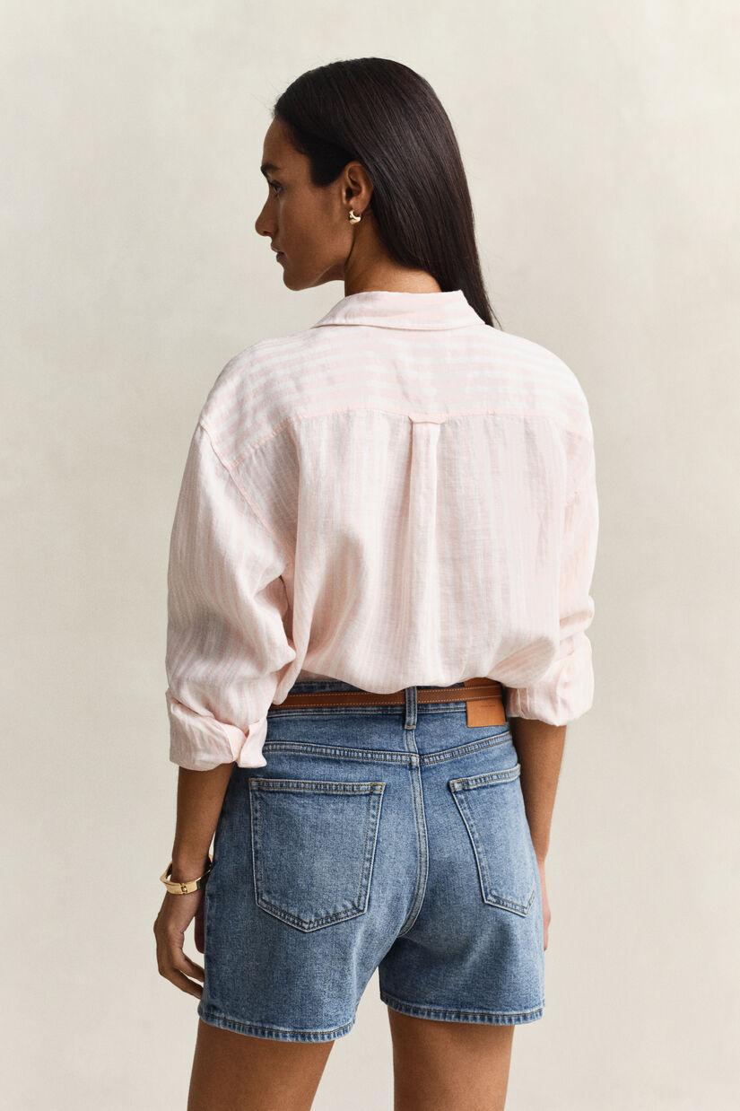 Chemise relaxed fit en lin &agrave; rayures