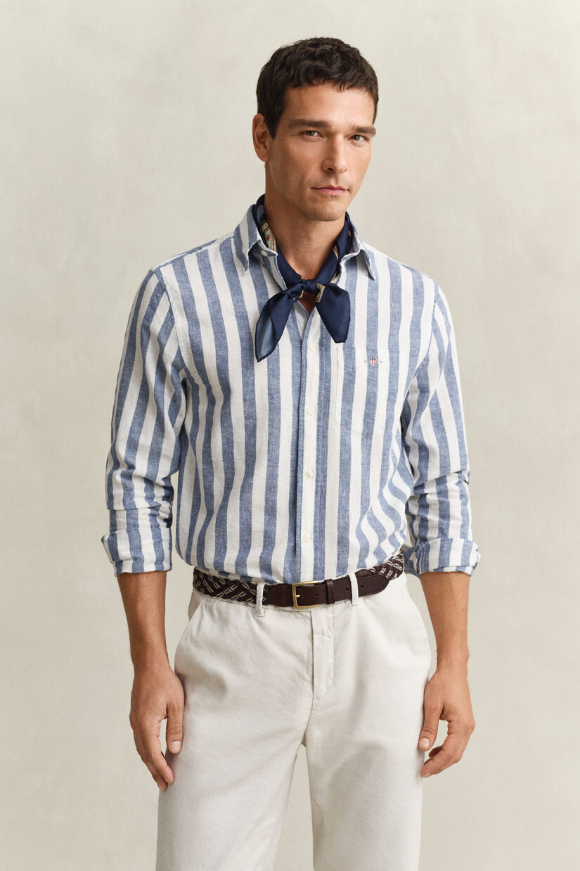 Chemise en lin m&eacute;lang&eacute; &agrave; rayures
