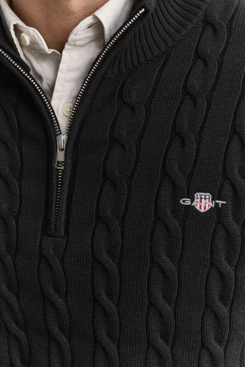 Pull &agrave; demi-zip en maille de coton torsad&eacute;e