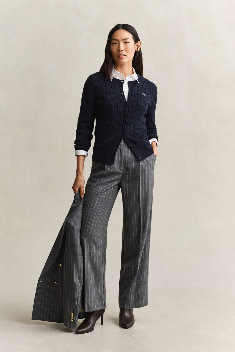 Cardigan en maille de coton stretch &agrave; torsades