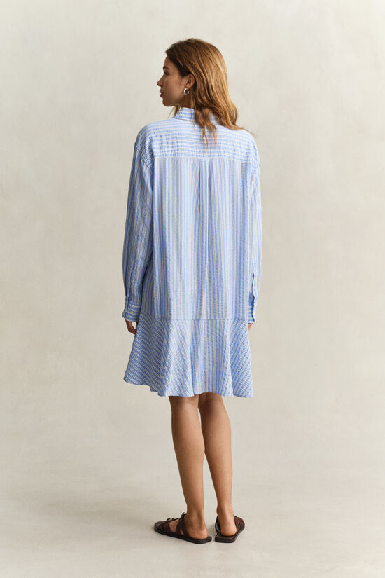Robe chemise en seersucker &agrave; rayures