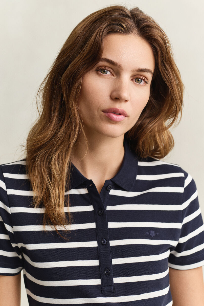 Robe-polo en piqu&eacute; &agrave; rayures