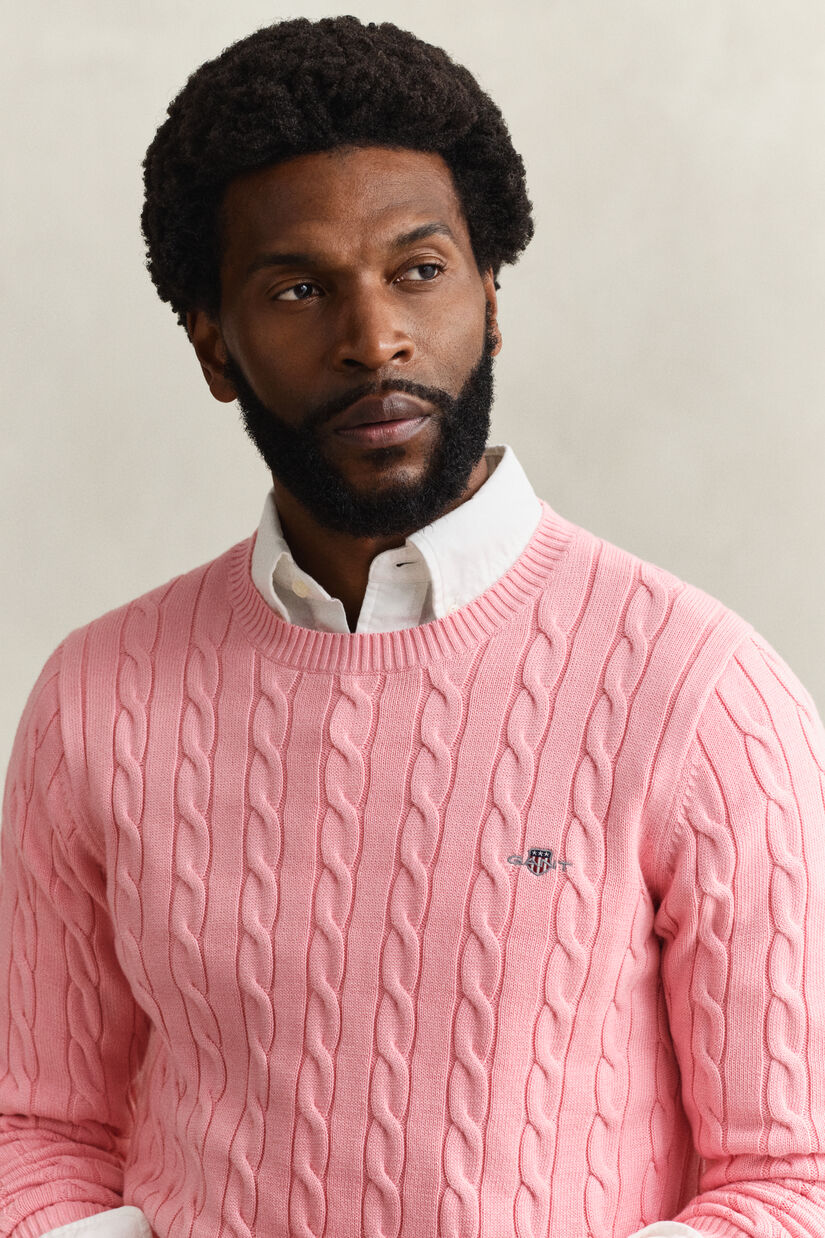 Pull col rond en maille de coton torsad&eacute;e