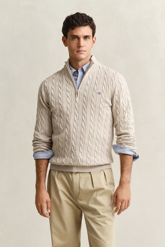 Pull &agrave; demi-zip en maille de coton torsad&eacute;e