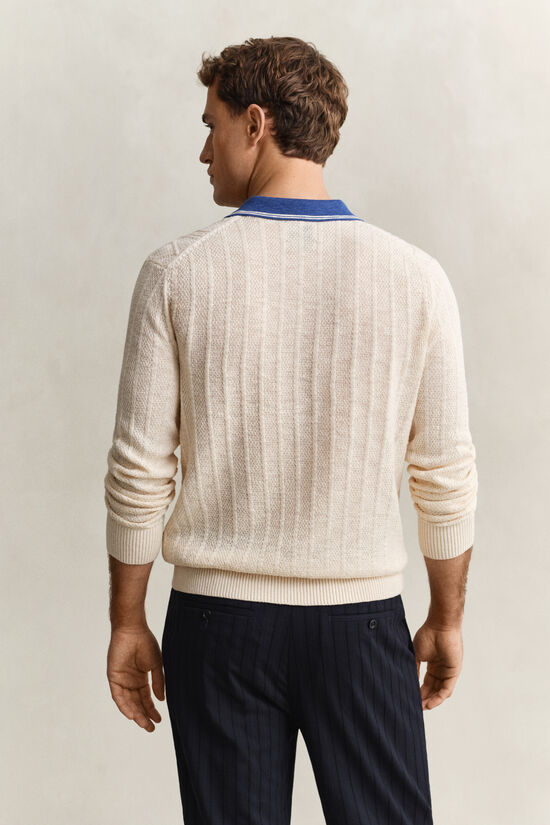 Pull fa&ccedil;on polo en maille torsad&eacute;e