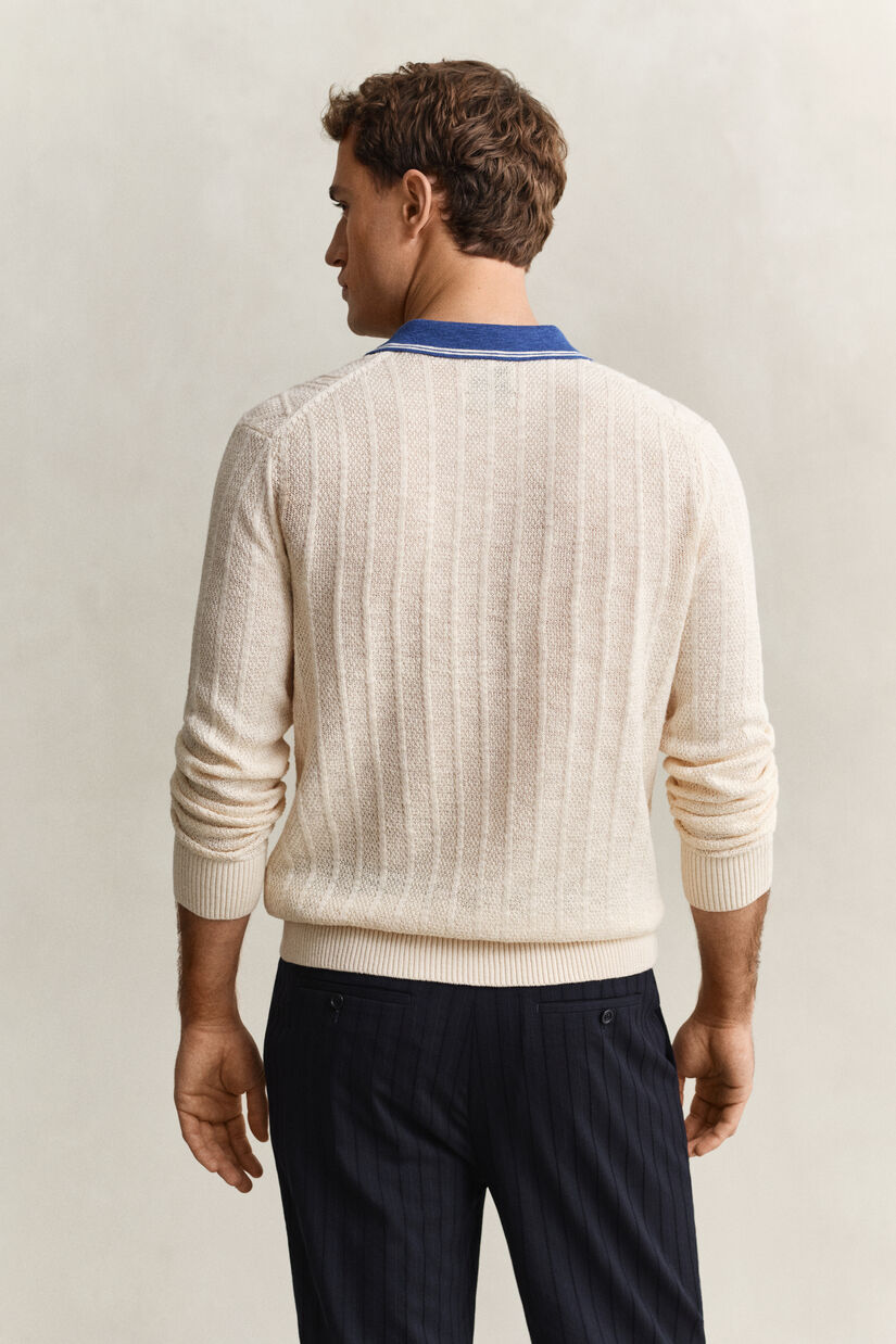 Pull fa&ccedil;on polo en maille torsad&eacute;e