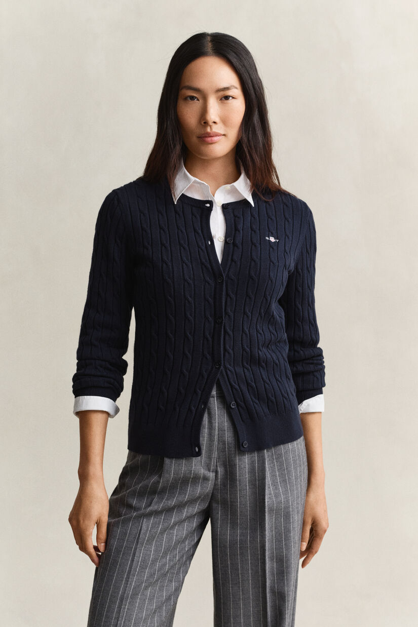 Cardigan en maille de coton stretch &agrave; torsades