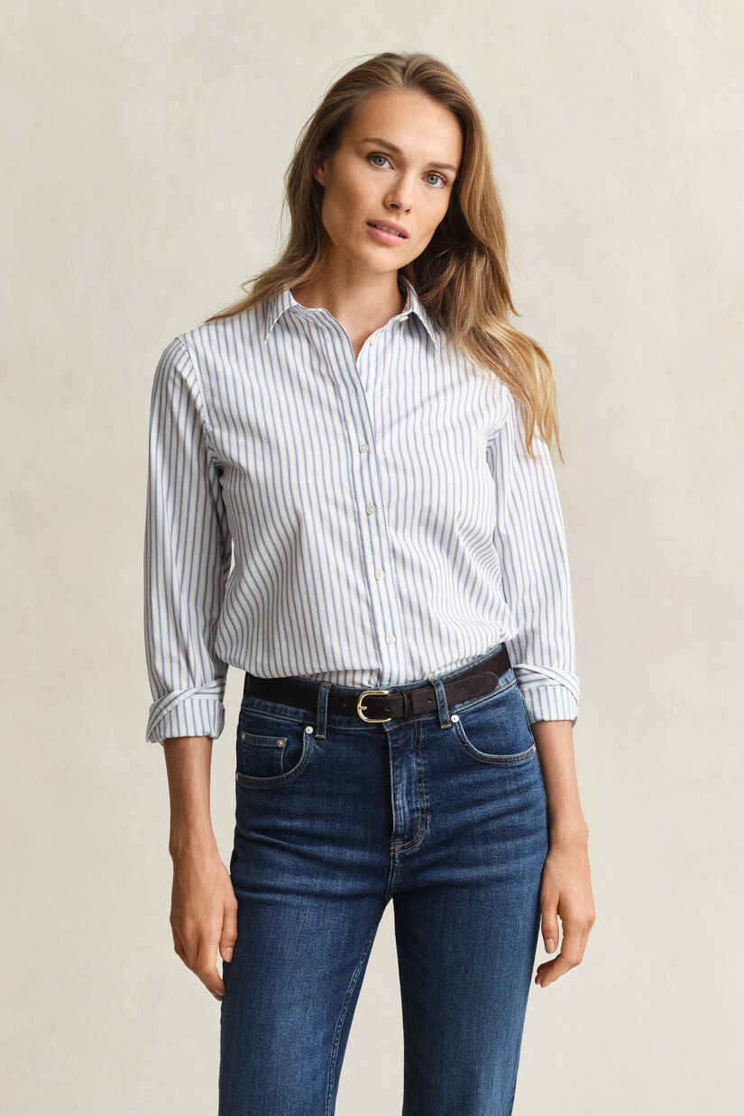 Chemise coupe regular en popeline &agrave; rayures