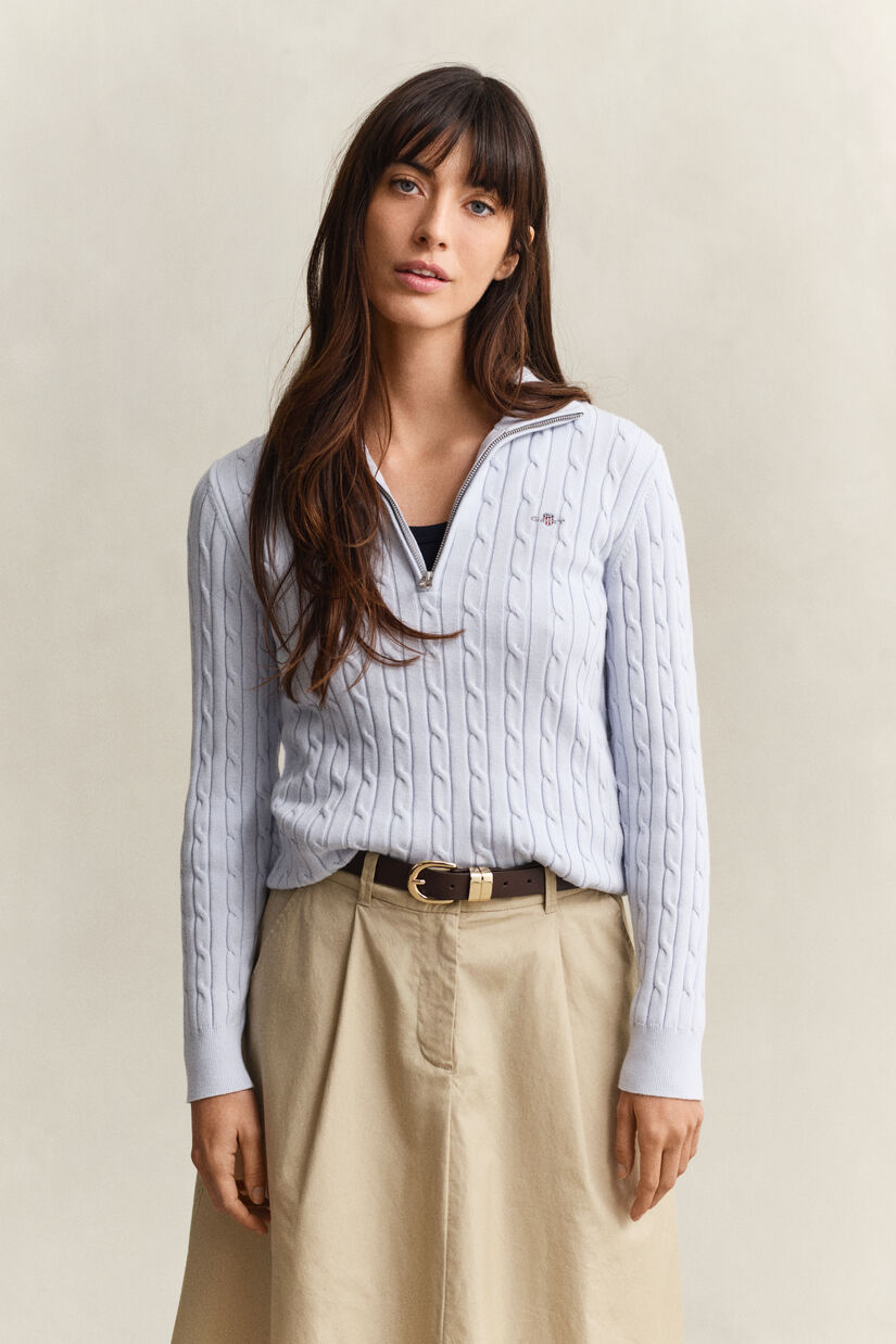 Pull &agrave; demi-zip en maille de coton torsad&eacute;e stretch