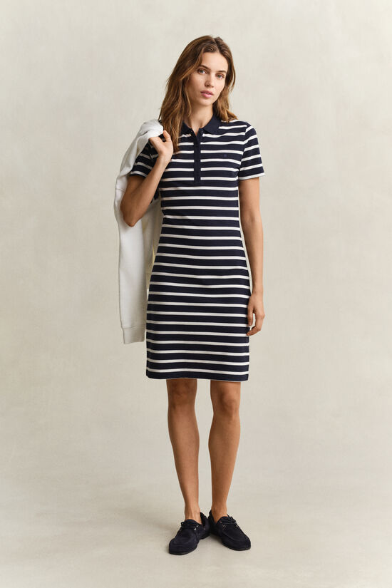 Robe-polo en piqu&eacute; &agrave; rayures