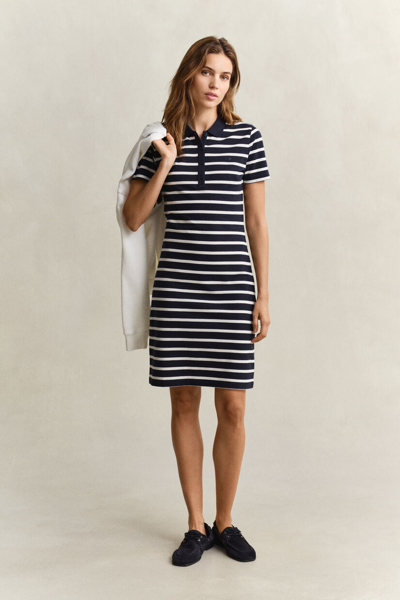 Robe-polo en piqu&eacute; &agrave; rayures