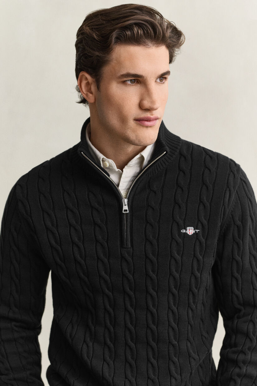 Pull &agrave; demi-zip en maille de coton torsad&eacute;e
