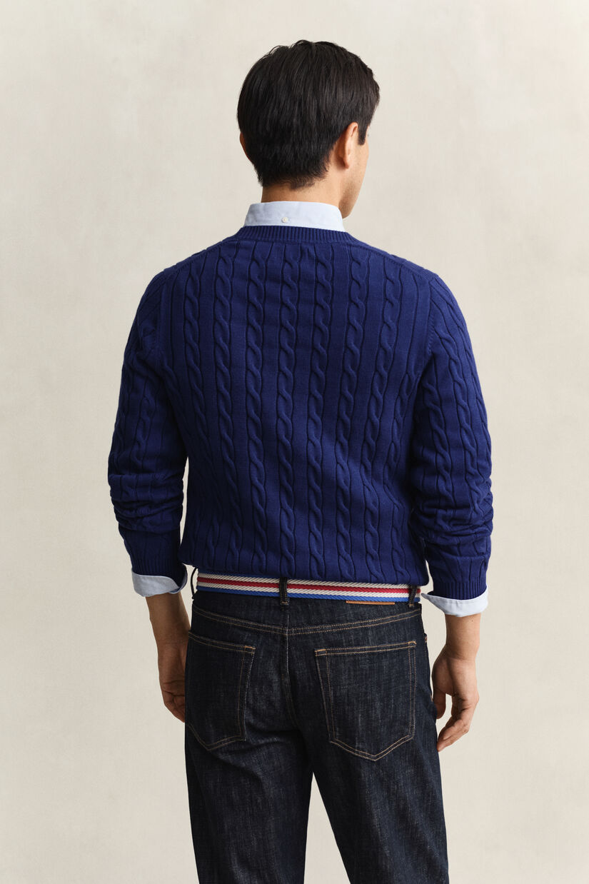 Pull col rond en maille de coton torsad&eacute;e