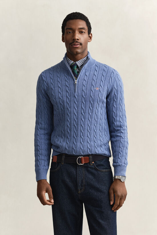 Pull &agrave; demi-zip en maille de coton torsad&eacute;e