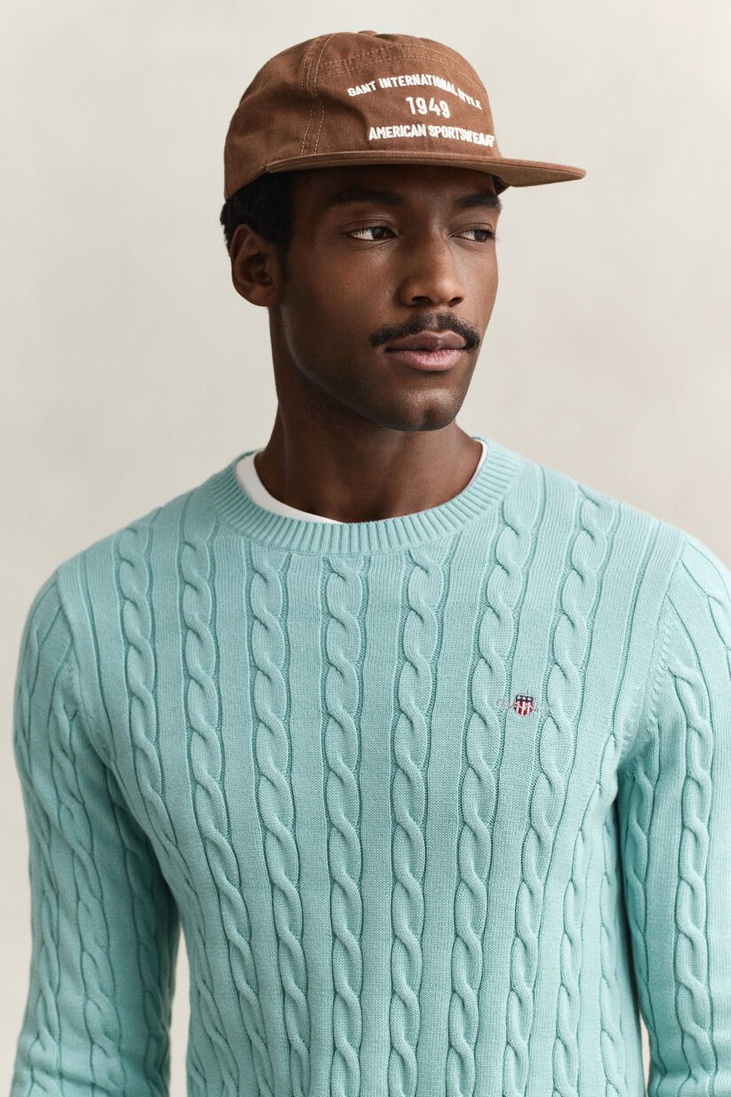 Pull col rond en maille de coton torsad&eacute;e
