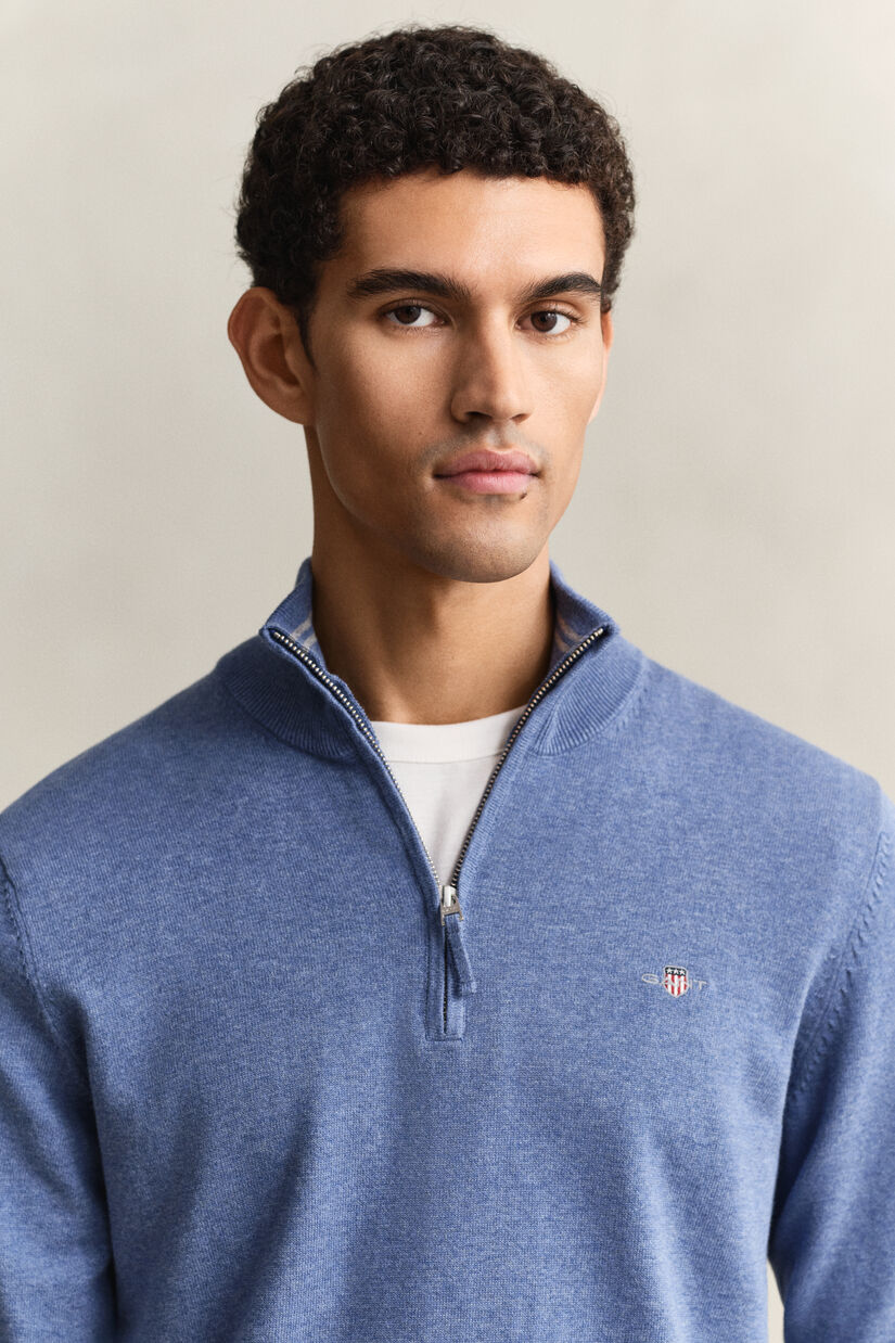 Pull &agrave; demi-zip en coton classique