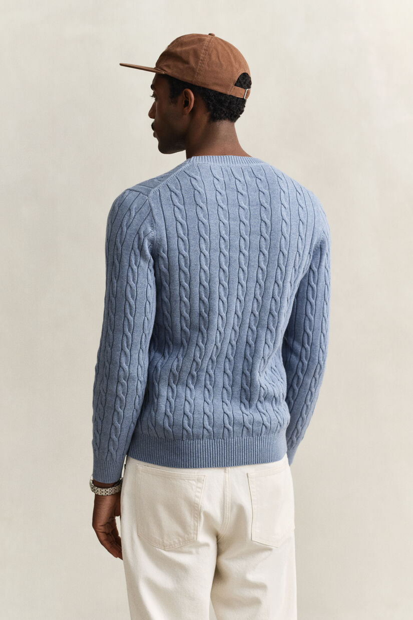 Pull col rond en maille de coton torsad&eacute;e